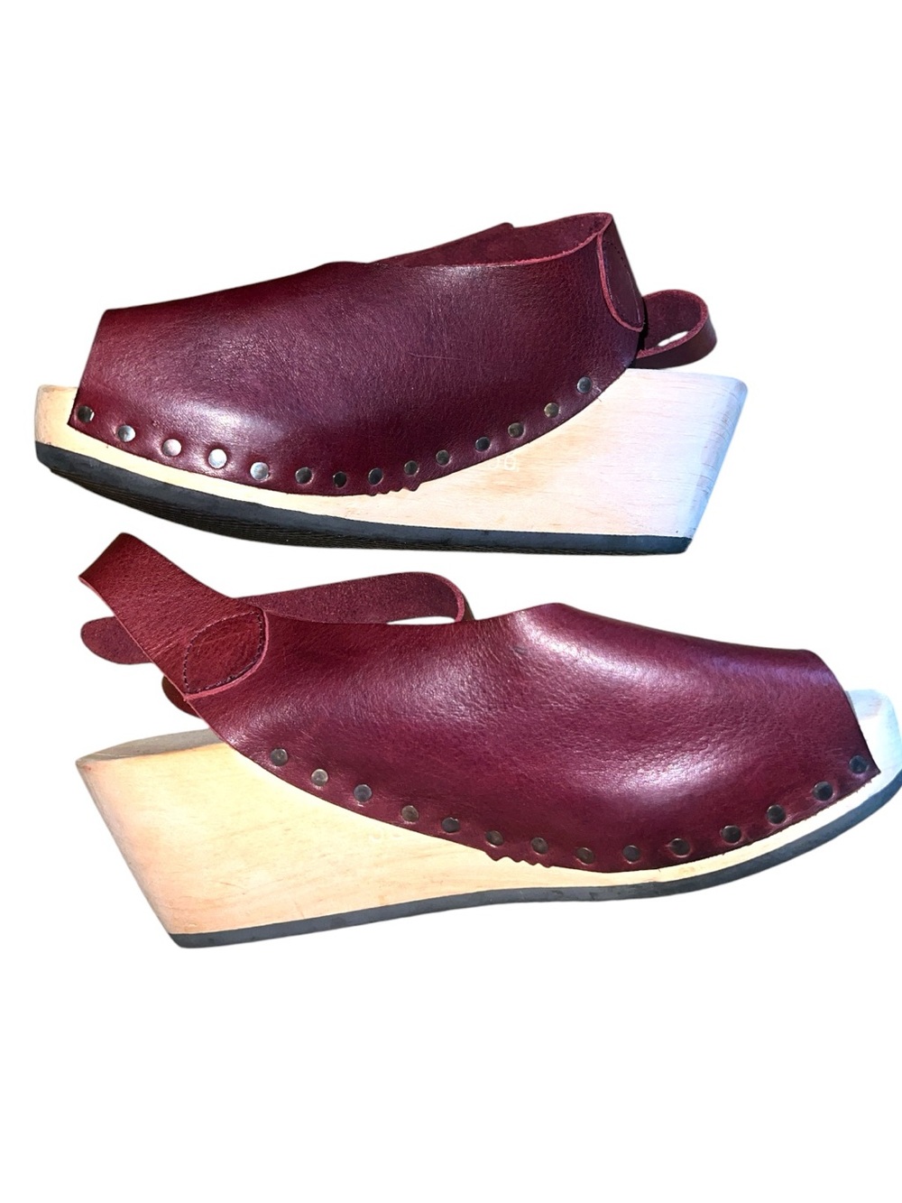 Trippen Orinoco Red Leather Wood Wedge Clog Sandals EU 38 Boho Artisan - Picture 9 of 10